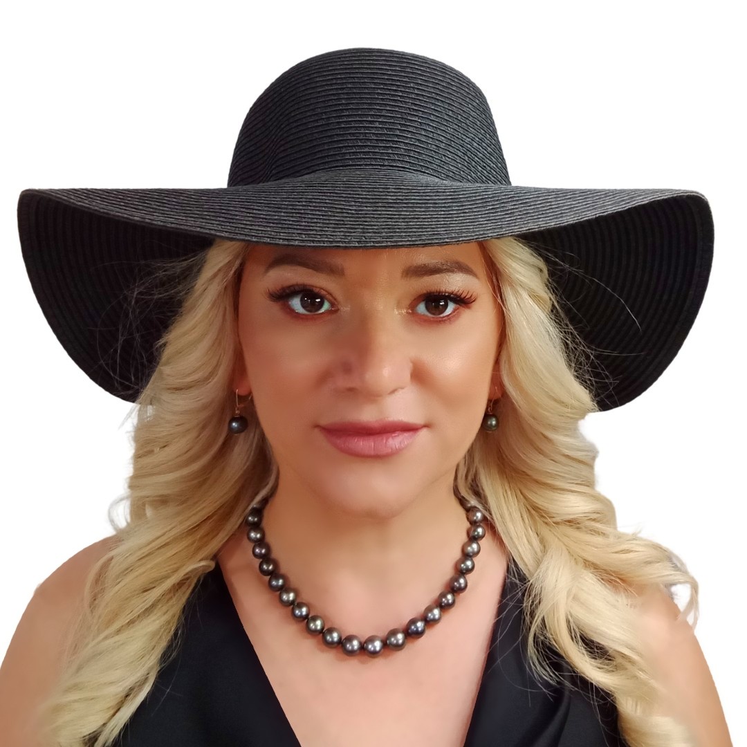 Colier cu Perle Tahitiene Naturale 9–11 mm, Aur Alb 14K, Model Frontal, Pălărie Neagră